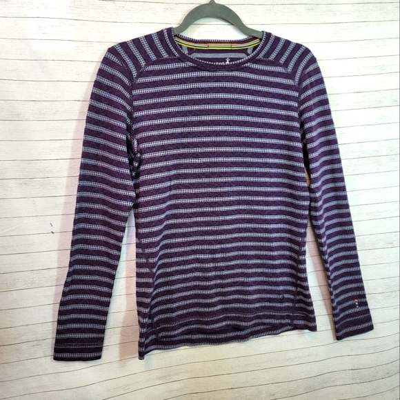 SMARTWOOL 100% MERINO WOOL 250 MIDWEIGHT BASE LAYER PURPLE STRIPE, SZ LARGE - Picture 2 of 13